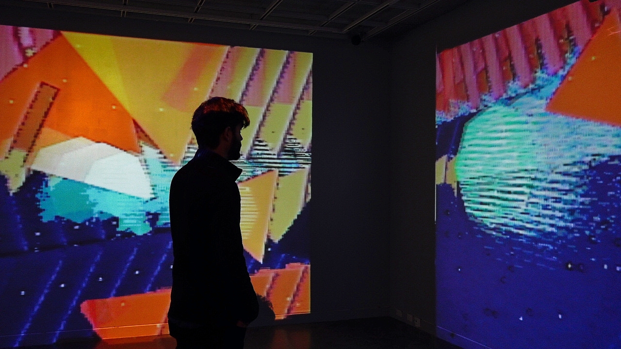 installation view of jets to codie with man